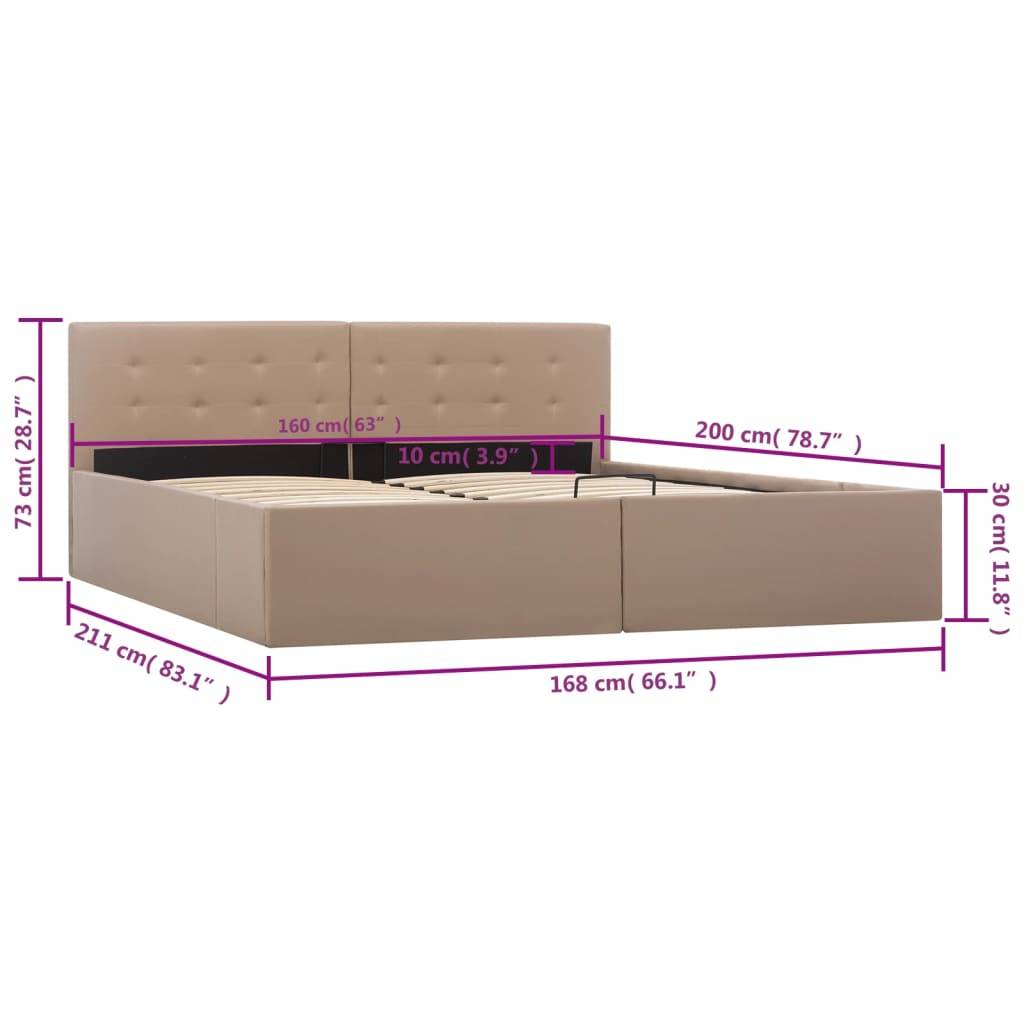 vidaXL Stauraumbett Hydraulisch Cappuccino-Braun Kunstleder 160×200 cm