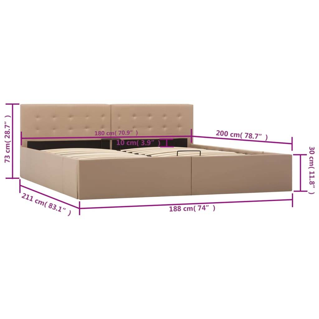 vidaXL Stauraumbett Hydraulisch Cappuccino-Braun Kunstleder 180×200 cm