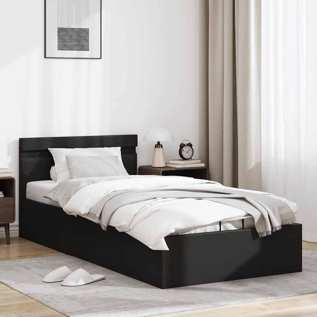vidaXL Bett mit Bettkasten Hydraulisch LED Schwarz Kunstleder 90x200cm