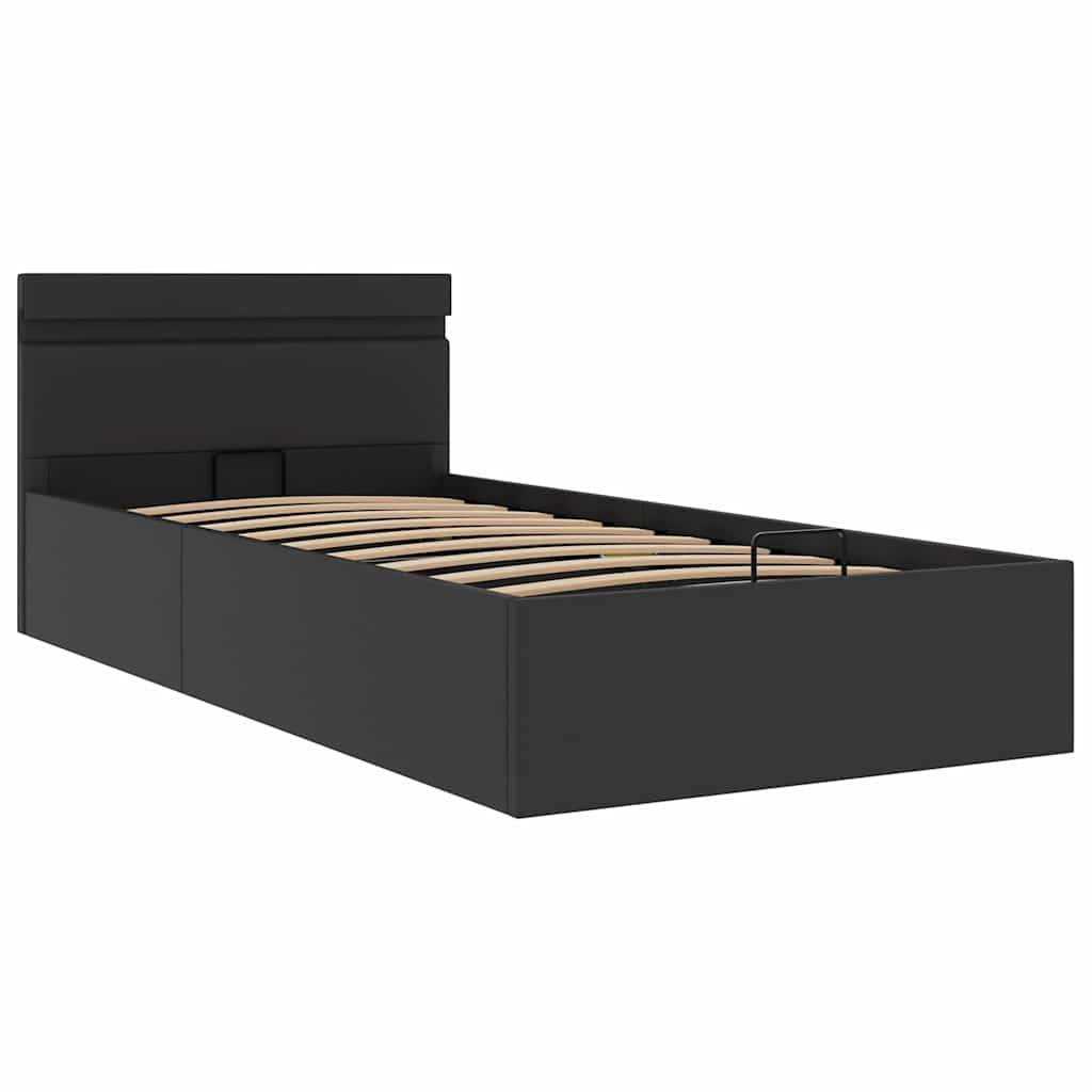vidaXL Bett mit Bettkasten Hydraulisch LED Schwarz Kunstleder 90x200cm