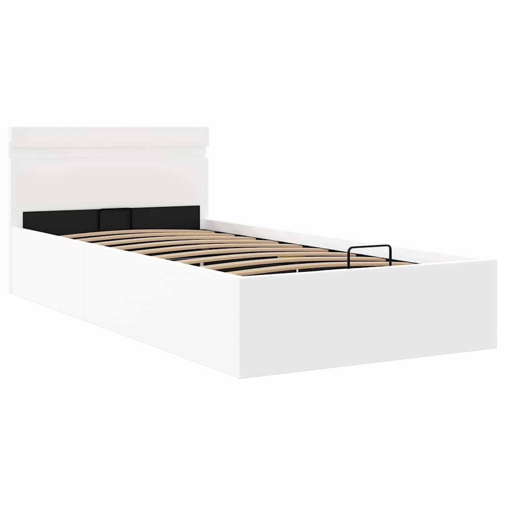 vidaXL Bett mit Bettkasten Hydraulisch LED Weiß Kunstleder 100x200 cm