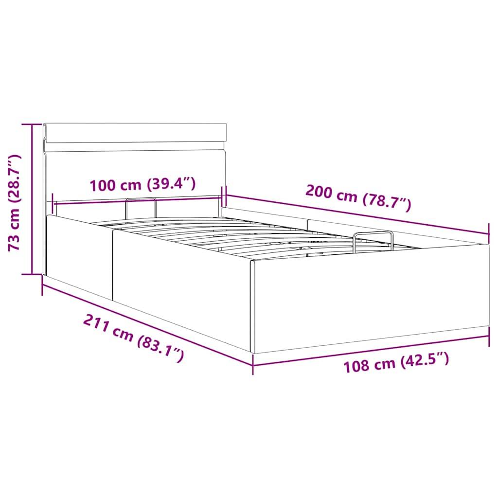 vidaXL Bett mit Bettkasten Hydraulisch LED Hellgrau Stoff 100x200 cm