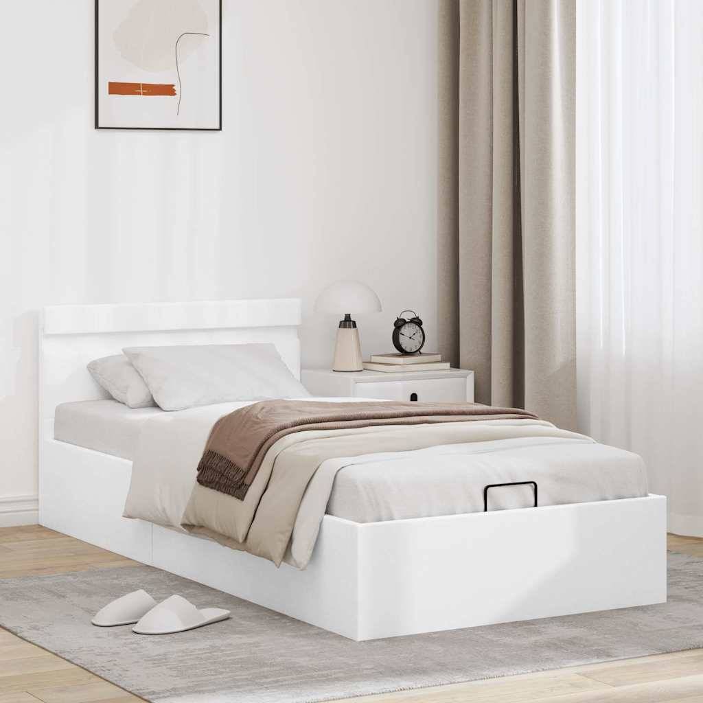 vidaXL Bett mit Bettkasten Hydraulisch LED Weiß Kunstleder 90x200cm