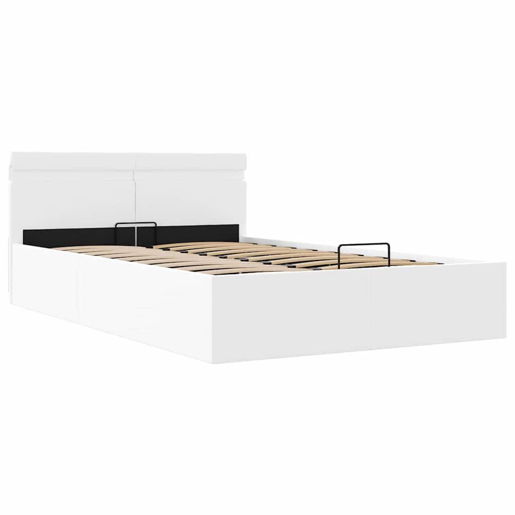 vidaXL Bett mit Bettkasten Hydraulisch LED Weiß Kunstleder 140x200 cm