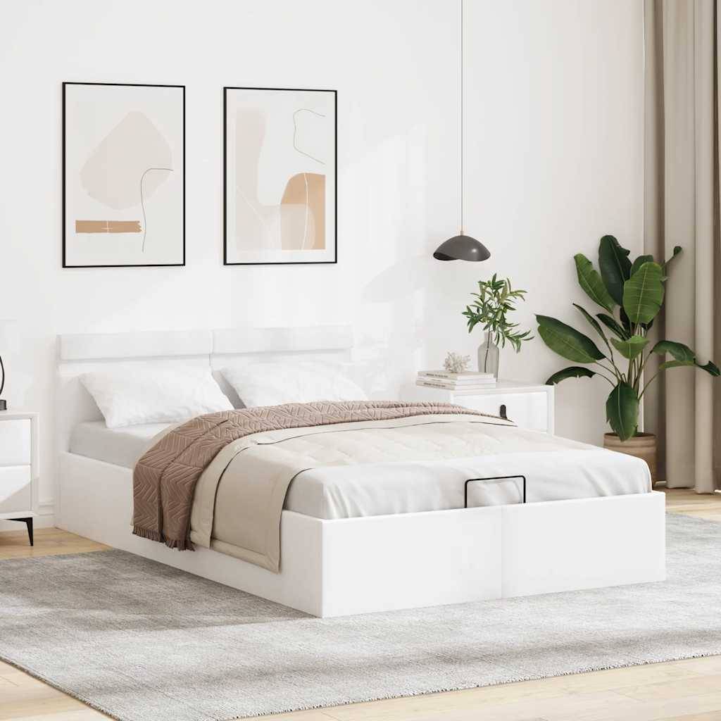 vidaXL Bett mit Bettkasten Hydraulisch LED Weiß Kunstleder 140x200 cm