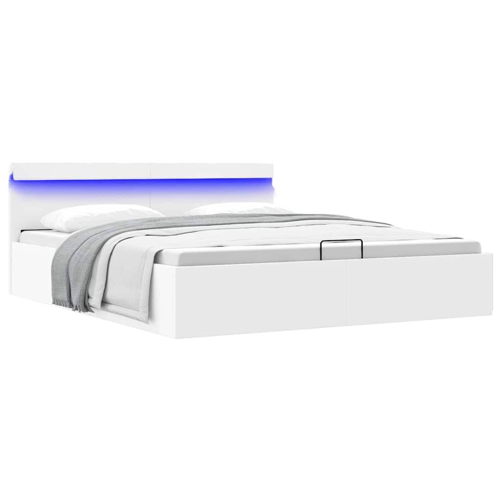 vidaXL Bett mit Bettkasten Hydraulisch LED Weiß Kunstleder 180x200 cm