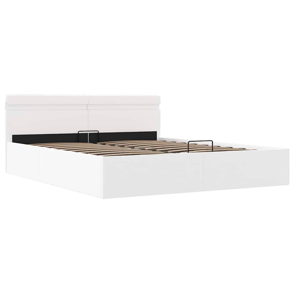 vidaXL Bett mit Bettkasten Hydraulisch LED Weiß Kunstleder 160x200 cm
