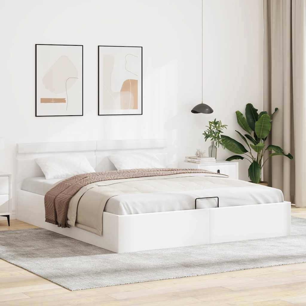 vidaXL Bett mit Bettkasten Hydraulisch LED Weiß Kunstleder 160x200 cm