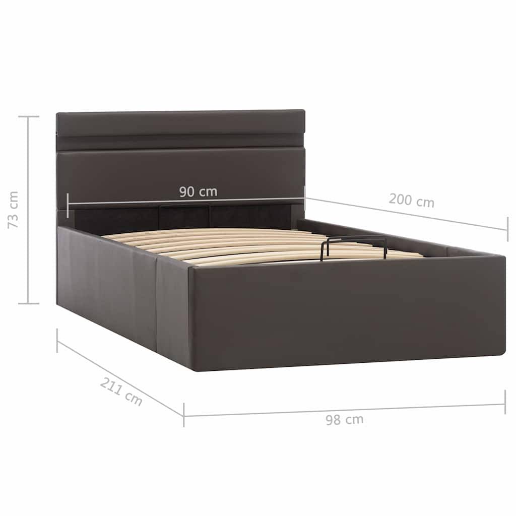 vidaXL Bett mit Bettkasten Hydraulisch LED Schwarz Kunstleder 90x200cm