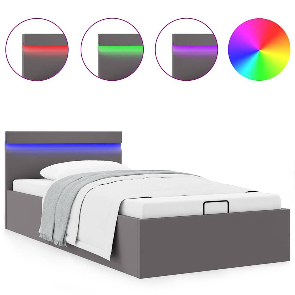 vidaXL Bett mit Bettkasten Hydraulisch LED Grau Kunstleder 90x200 cm
