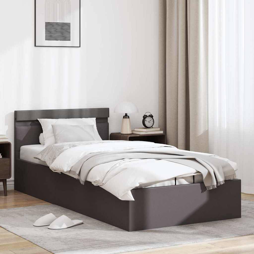 vidaXL Bett mit Bettkasten Hydraulisch LED Grau Kunstleder 90x200 cm