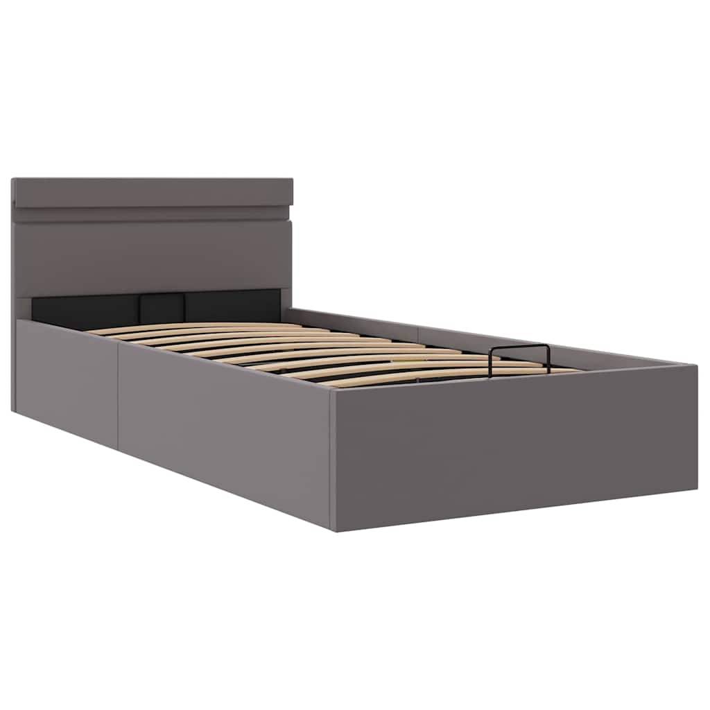 vidaXL Bett mit Bettkasten Hydraulisch LED Grau Kunstleder 90x200 cm