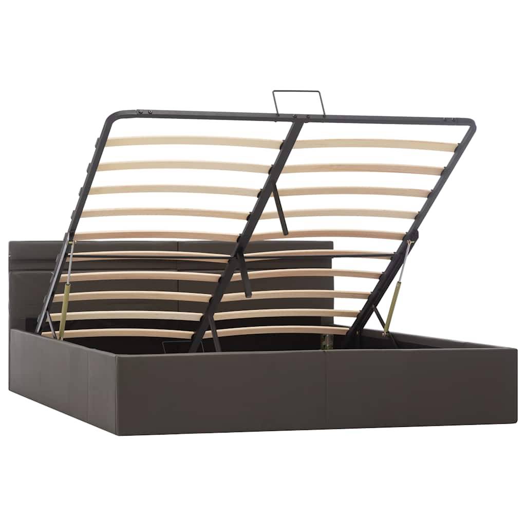 vidaXL Bett mit Bettkasten Hydraulisch LED Grau Kunstleder 160x200 cm
