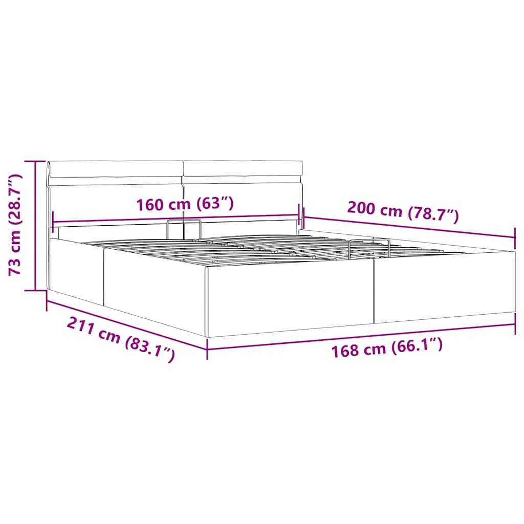 vidaXL Bett mit Bettkasten Hydraulisch LED Weiß Kunstleder 160x200 cm