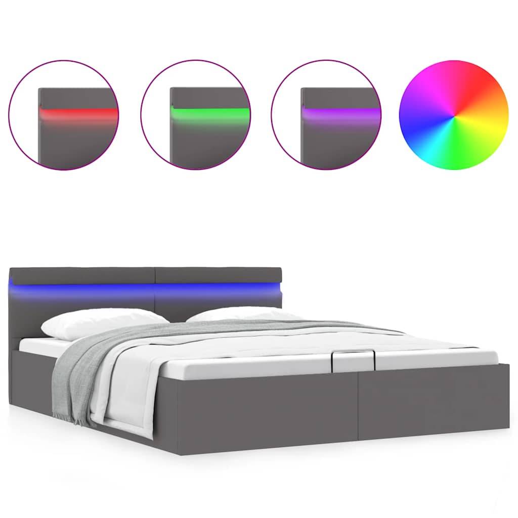 vidaXL Bett mit Bettkasten Hydraulisch LED Grau Kunstleder 160x200 cm