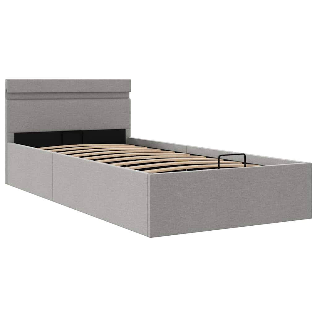 vidaXL Bett mit Bettkasten Hydraulisch LED Hellgrau Stoff 100x200 cm