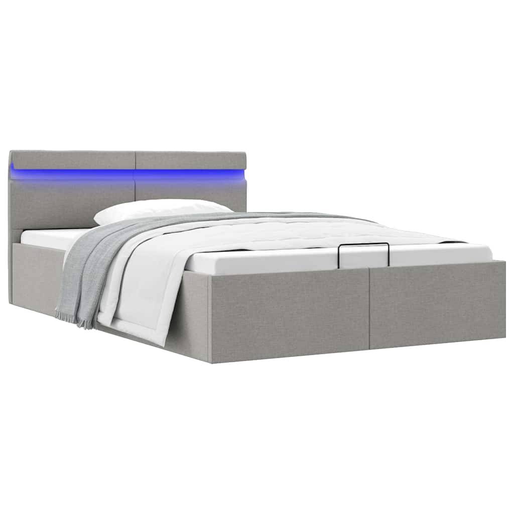 vidaXL Bett mit Bettkasten Hydraulisch LED Hellgrau Stoff 140x200 cm