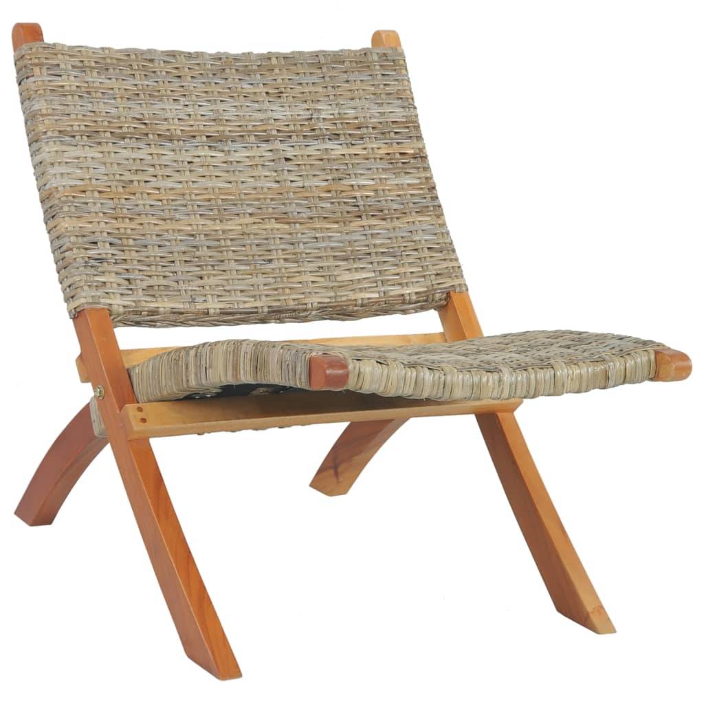 vidaXL Relaxstuhl Natur Kubu-Rattan und Massivholz Mahagoni