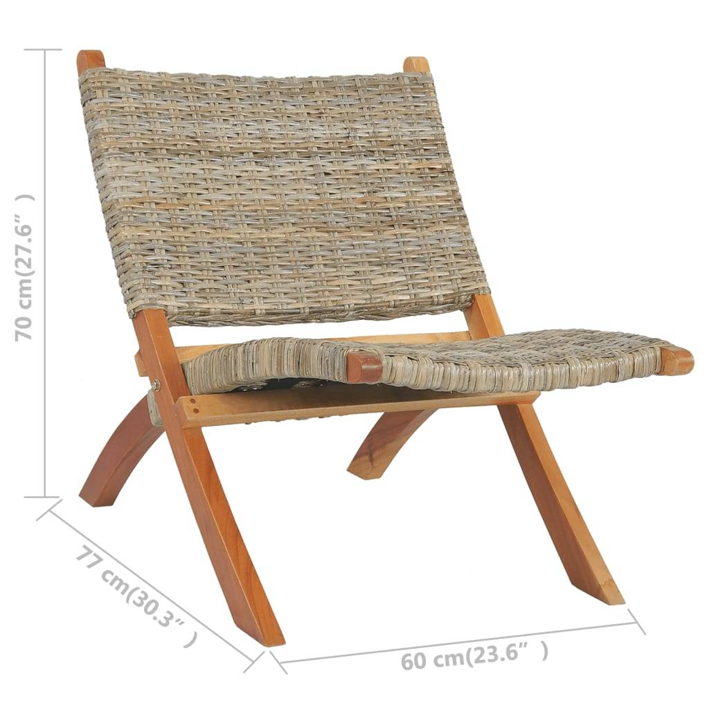 vidaXL Relaxstuhl Natur Kubu-Rattan und Massivholz Mahagoni