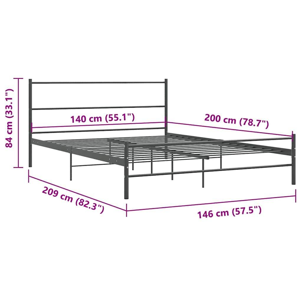 vidaXL Bettgestell ohne Matratze Grau Metall 140×200 cm