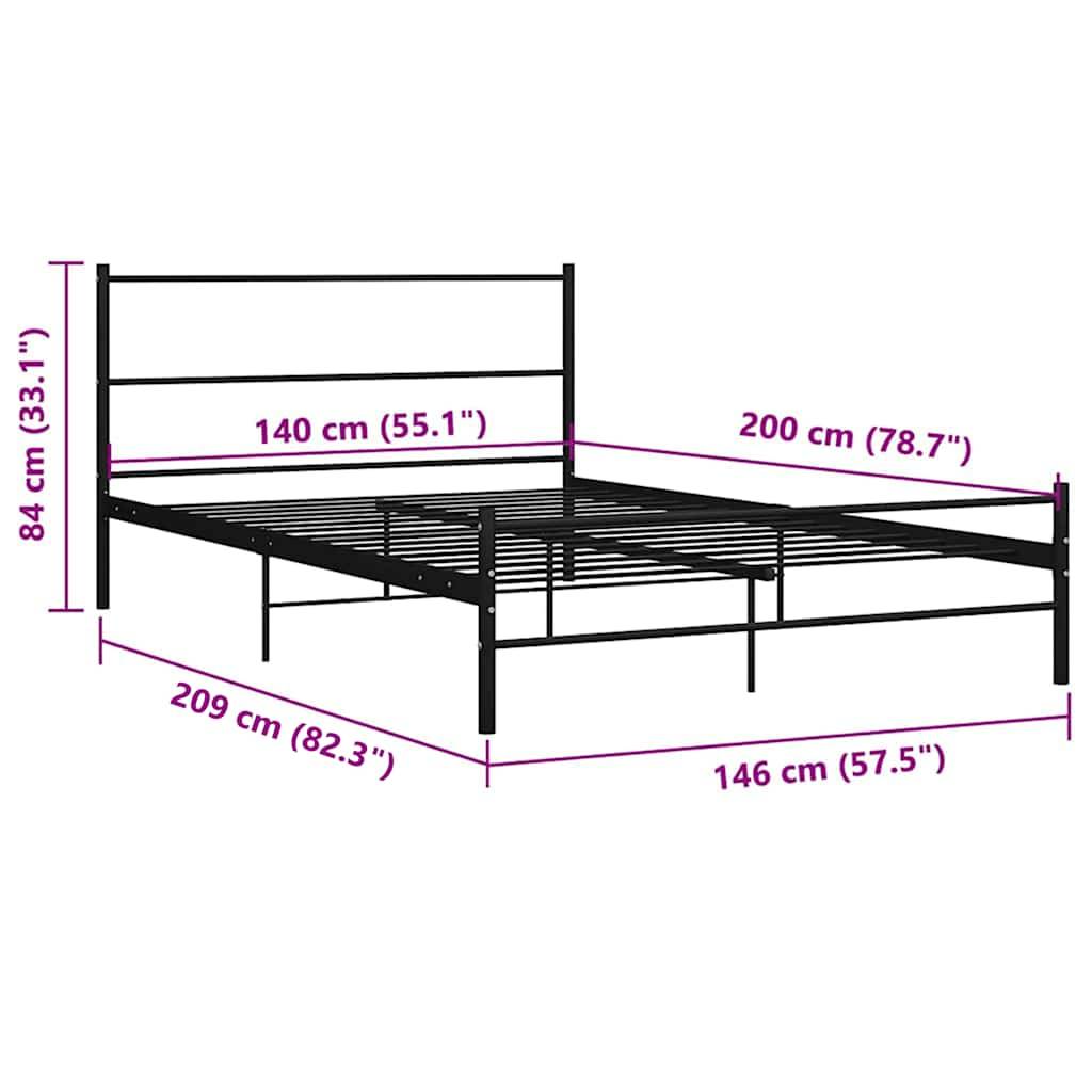 vidaXL Bettgestell mit Kopfteil ohne Matratze Schwarz 140x200cm Metall