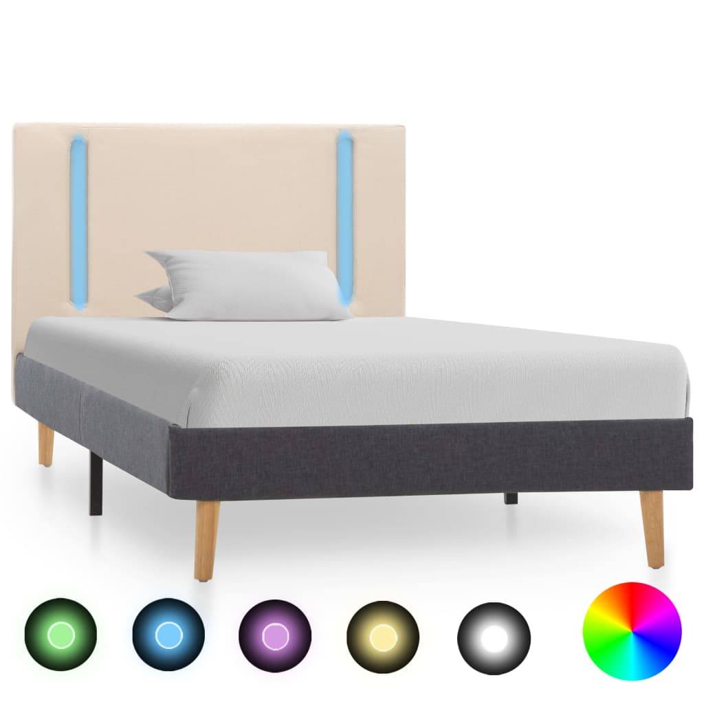 vidaXL Bettgestell mit LED Cremeweiß und Dunkelgrau Stoff 100 x 200 cm