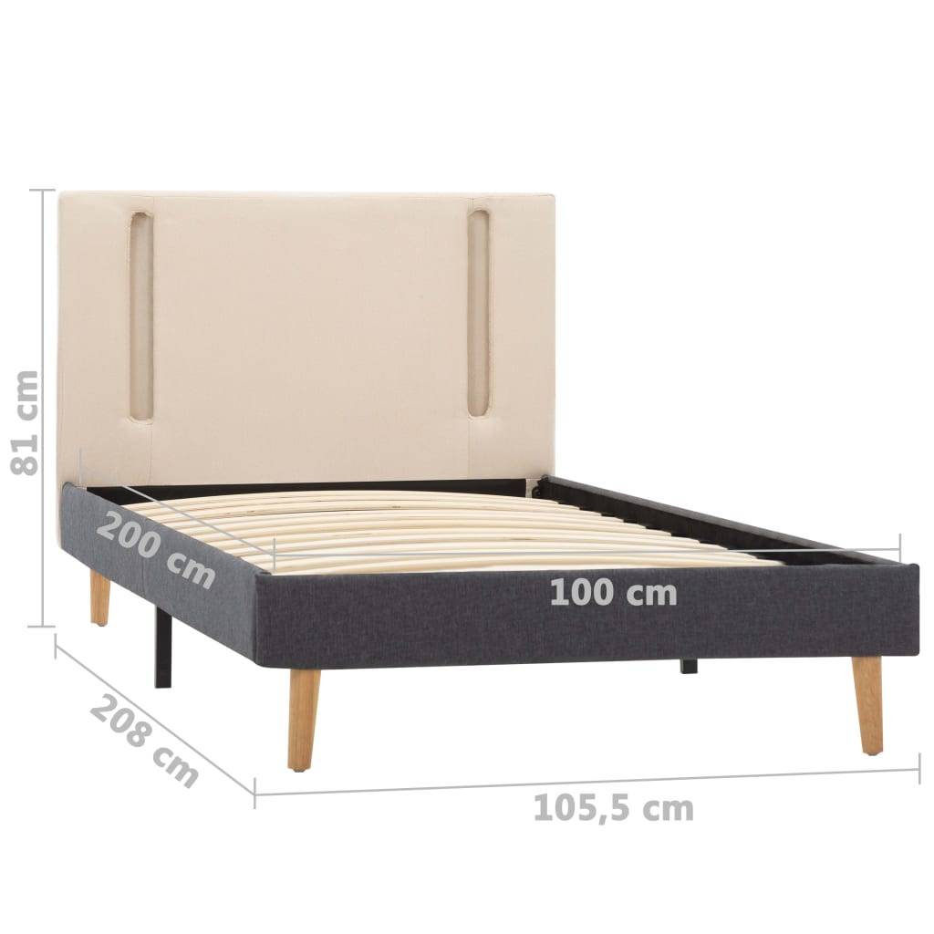 vidaXL Bettgestell mit LED Cremeweiß und Dunkelgrau Stoff 100 x 200 cm