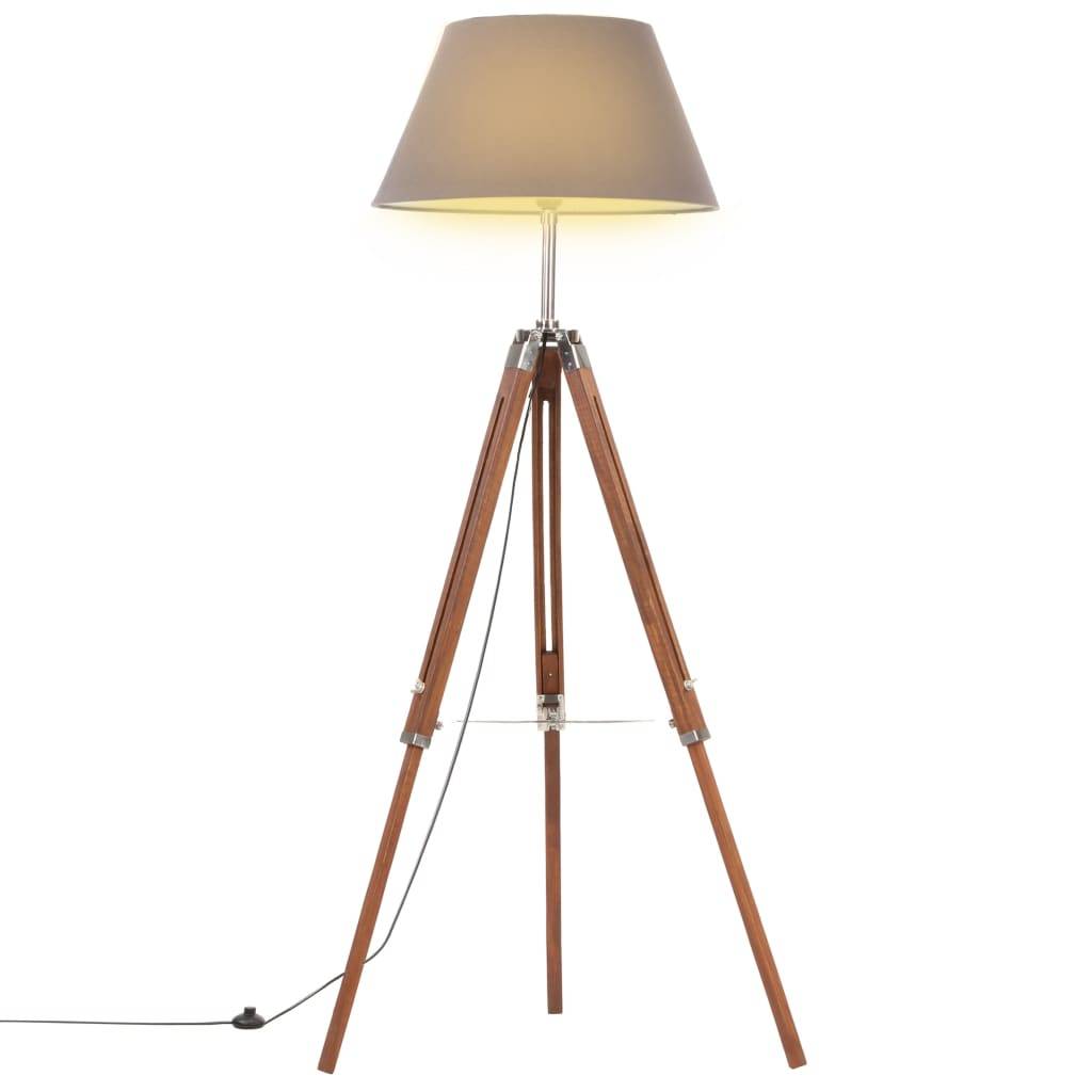 vidaXL Stativlampe Honigbraun und Grau Teak Massivholz 141 cm