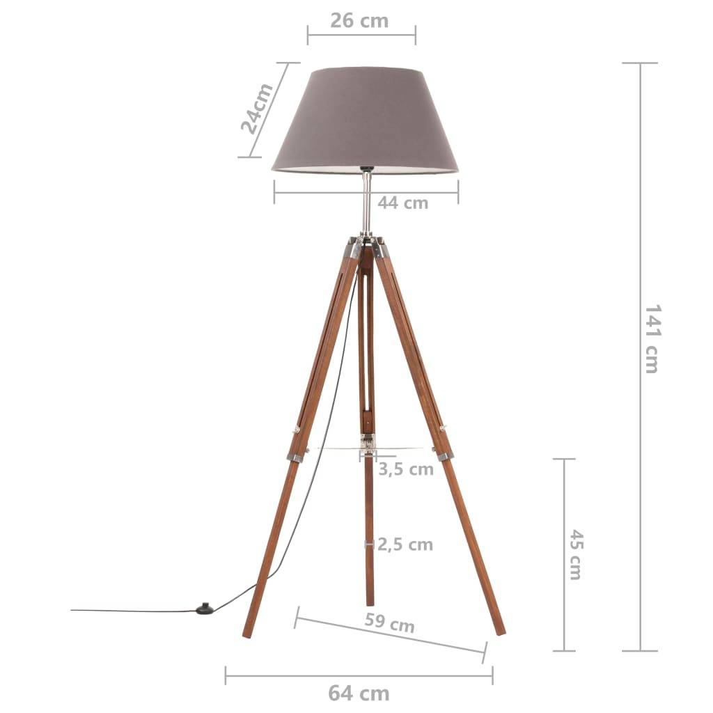 vidaXL Stativlampe Honigbraun und Grau Teak Massivholz 141 cm