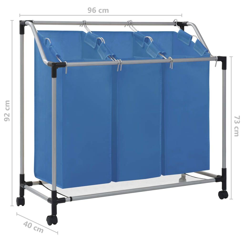 vidaXL Wäschesortierer mit 3 Taschen Blau Stahl