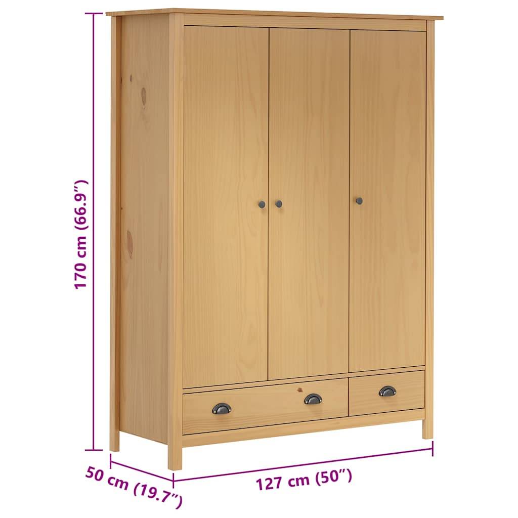 vidaXL Kleiderschrank mit 3 Türen Hill 127x50x170cm Massivholz Kiefer