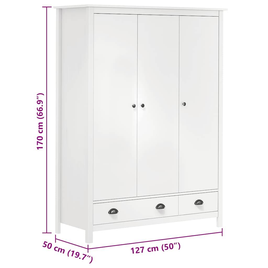 vidaXL Kleiderschrank mit 3 Türen Hill Weiß 127x50x170 cm Kiefernholz