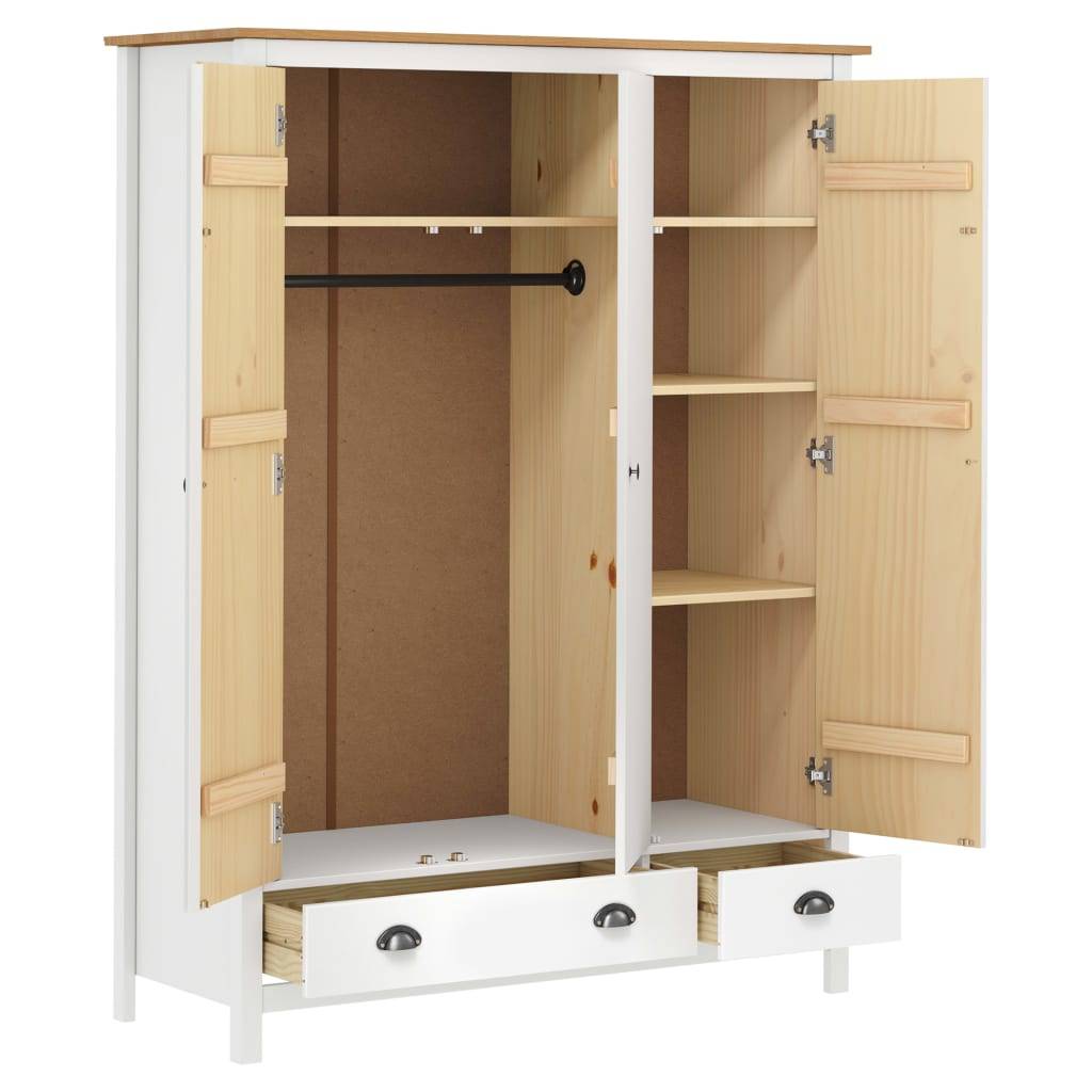 vidaXL Kleiderschrank mit 3 Türen Hill Weiß 127x50x170 cm Kiefernholz