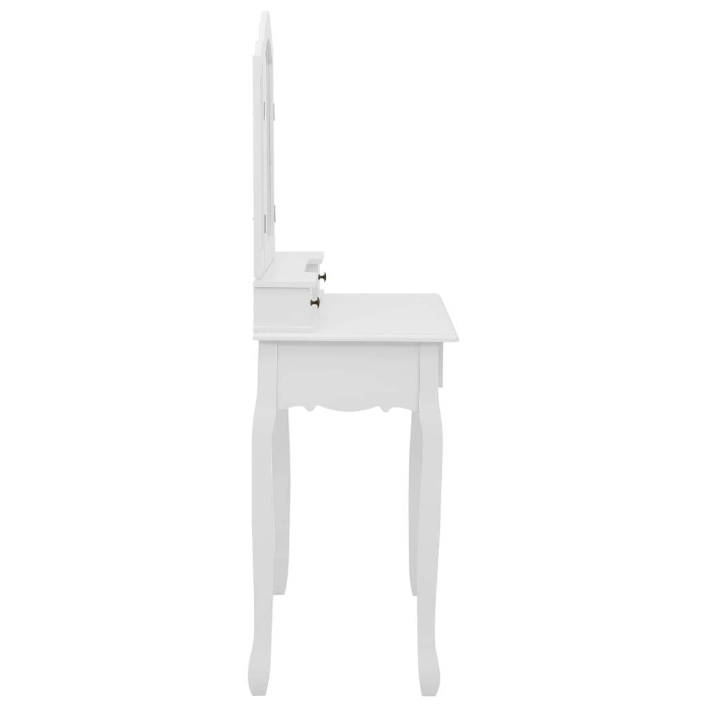 vidaXL Schminktisch-Set mit Hocker Weiß 80x69x141cm Paulowniaholz