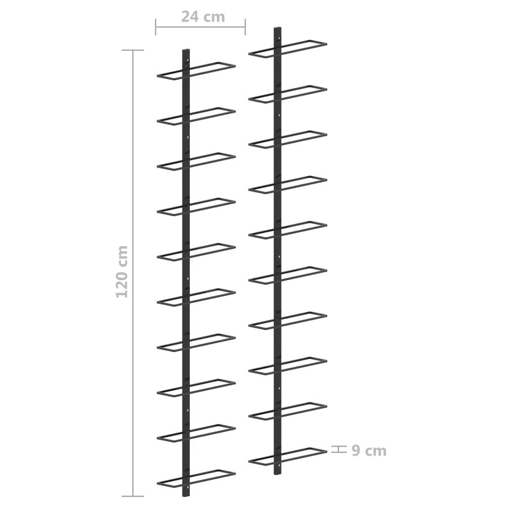 vidaXL Wand-Weinregale für 20 Flaschen 2 Stk. Schwarz Metall