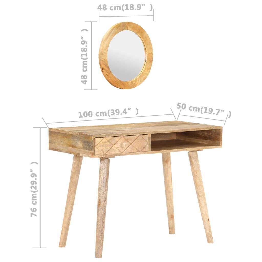vidaXL Schminktisch 100x50x76 cm Mango Massivholz