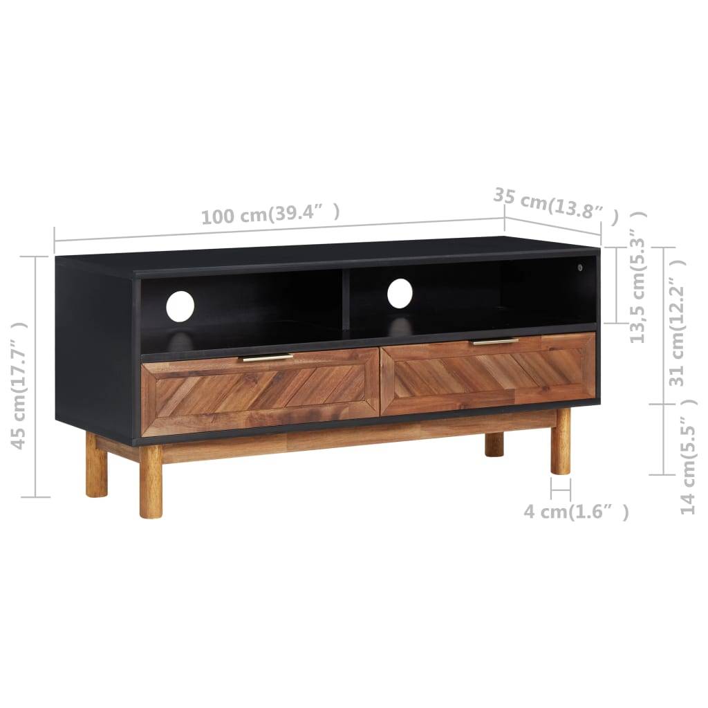 vidaXL TV-Schrank 100x35x45 cm Akazie Massivholz und MDF