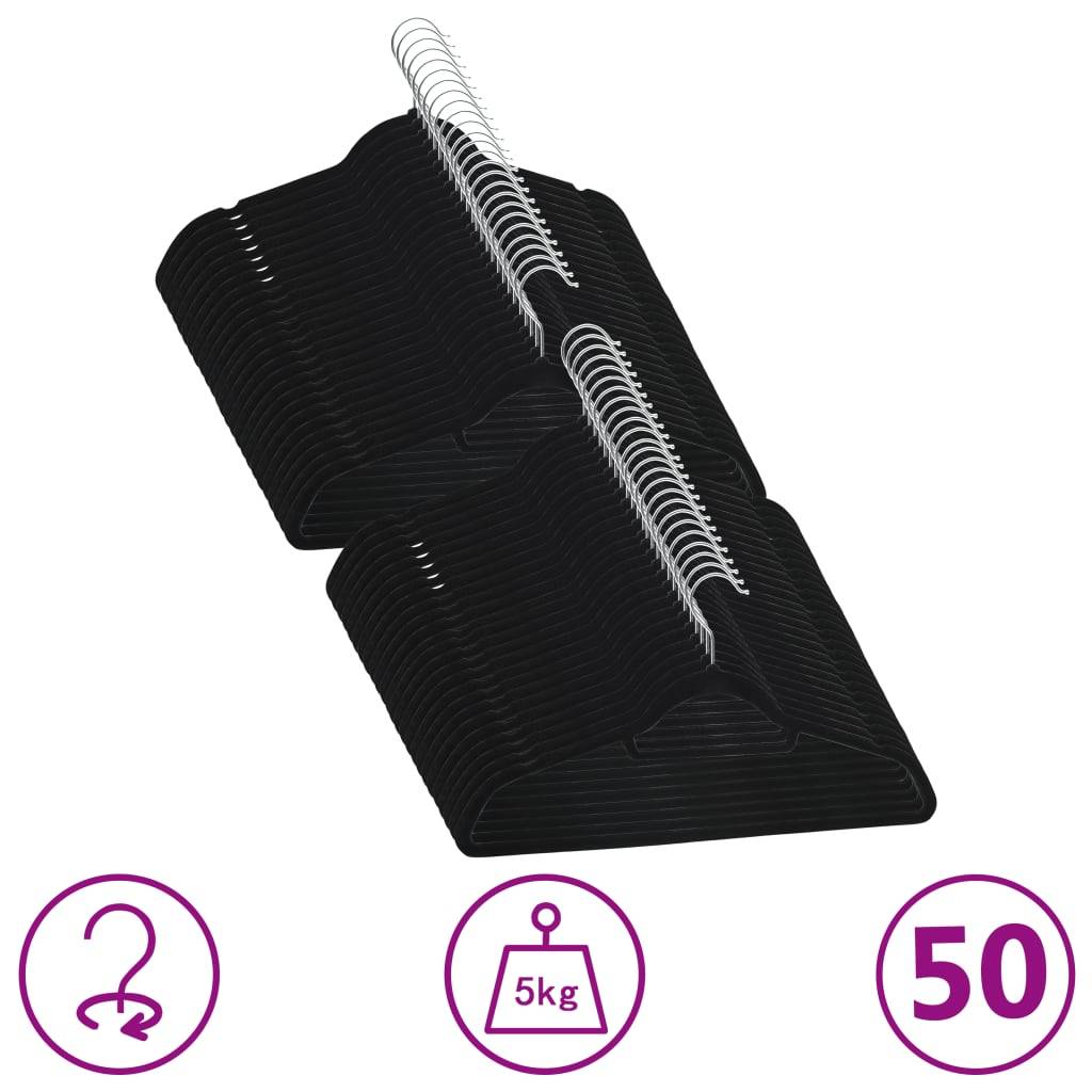 vidaXL 50 Stk. Kleiderbügel-Set Anti-Rutsch Schwarz Samt