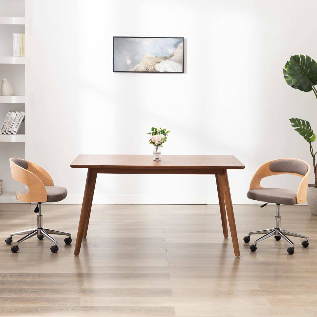 vidaXL Esszimmerstühle 2 Stk. Drehbar Taupe Bugholz und Stoff