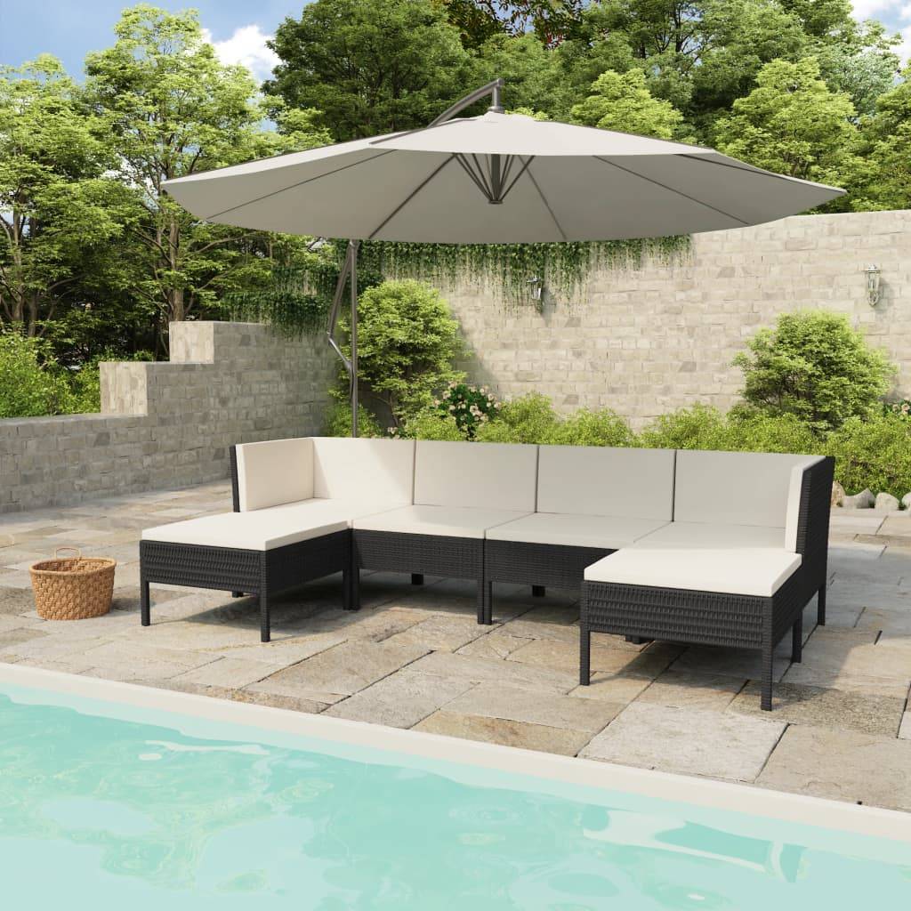vidaXL 6-tlg. Garten-Lounge-Set mit Auflagen Poly Rattan Schwarz