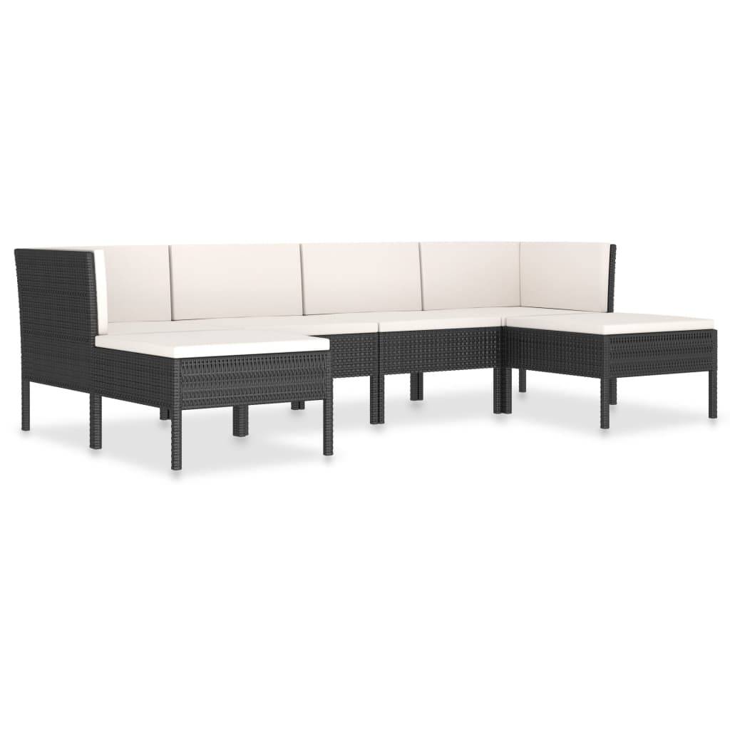 vidaXL 6-tlg. Garten-Lounge-Set mit Auflagen Poly Rattan Schwarz