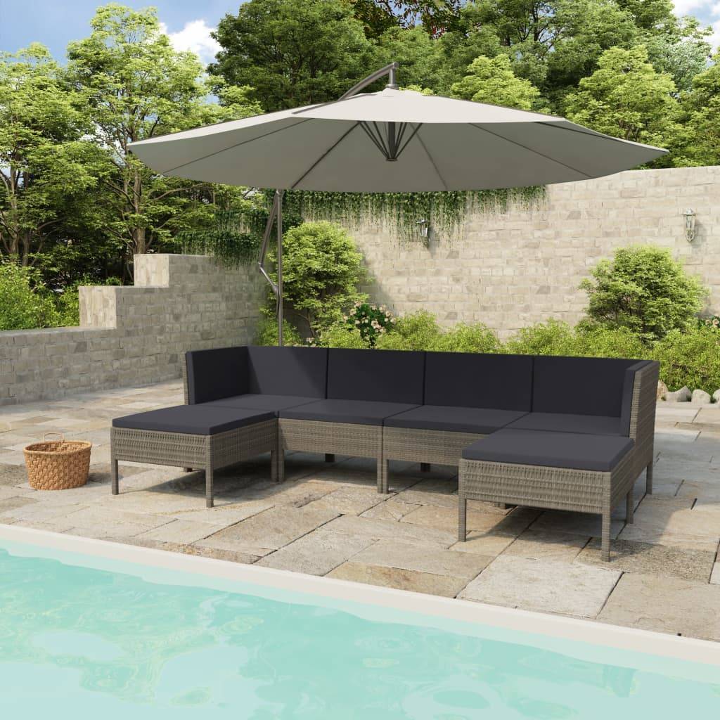 vidaXL 6-tlg. Garten-Lounge-Set mit Auflagen Poly Rattan Grau