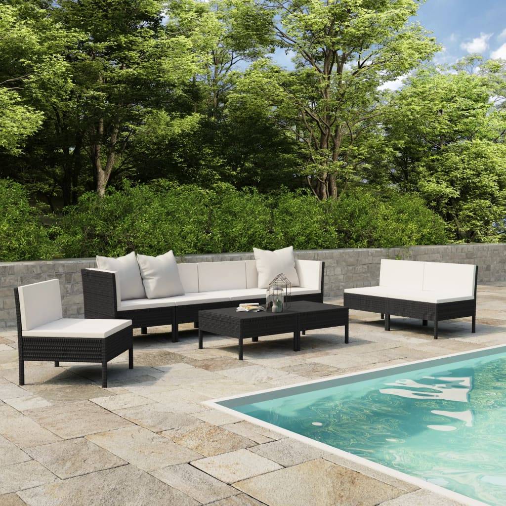 vidaXL 9-tlg. Garten-Lounge-Set mit Auflagen Poly Rattan Schwarz
