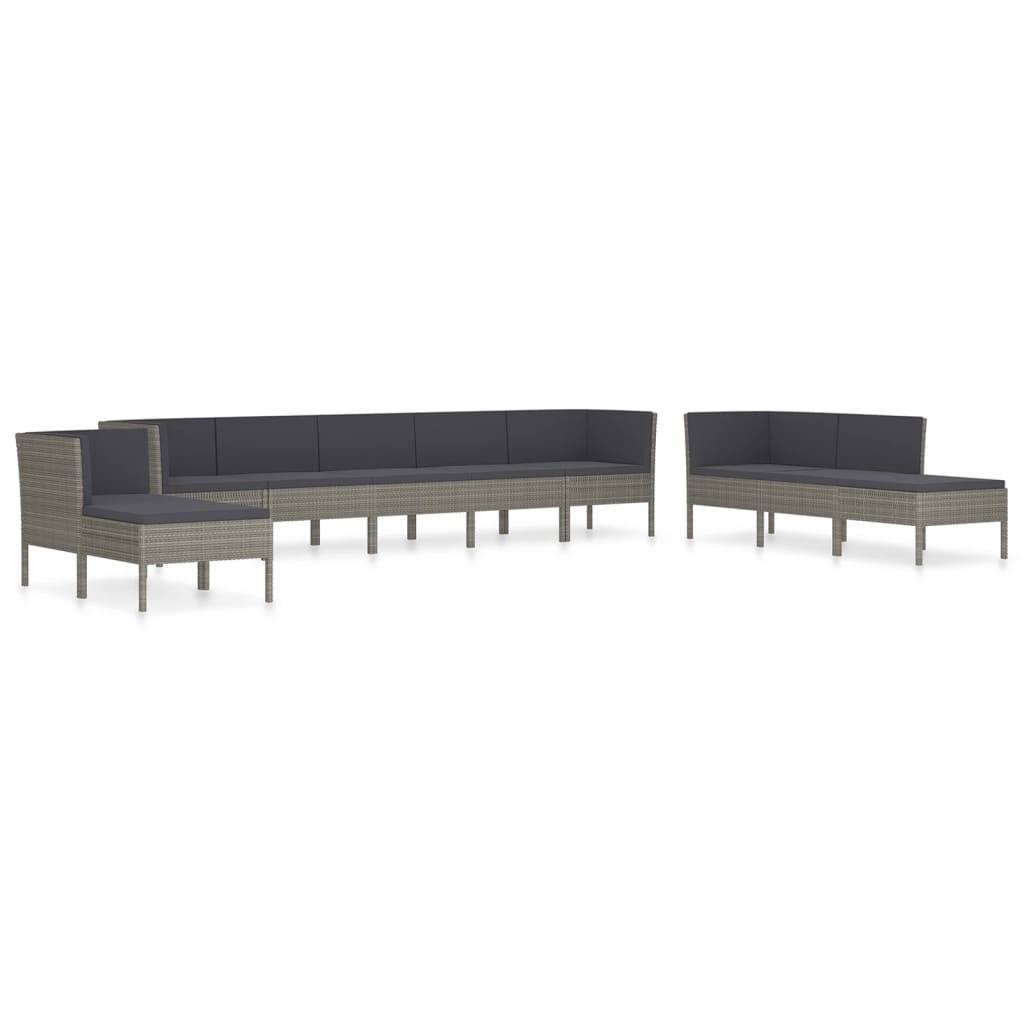 vidaXL 10-tlg. Garten-Lounge-Set mit Auflagen Poly Rattan Grau