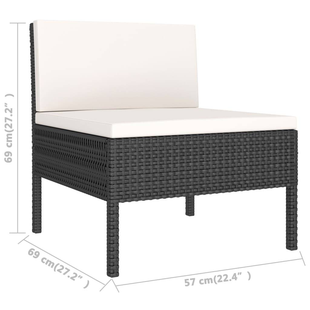 vidaXL Gartenstühle 3 Stk. mit Auflagen Poly Rattan Schwarz