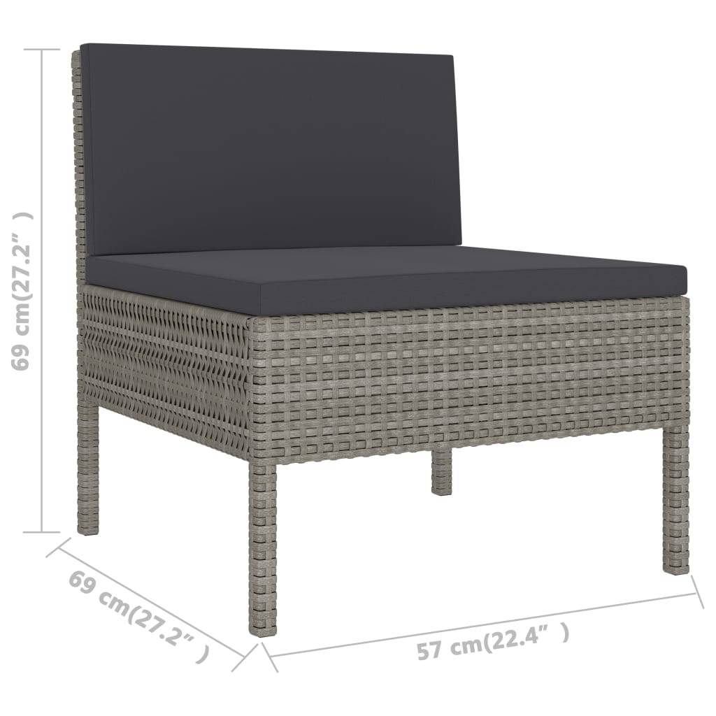vidaXL Gartenstühle 3 Stk. mit Auflagen Poly Rattan Grau