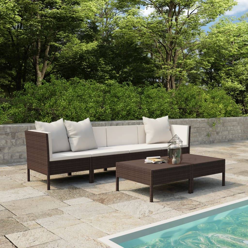 vidaXL 6-tlg. Garten-Lounge-Set mit Auflagen Poly Rattan Braun