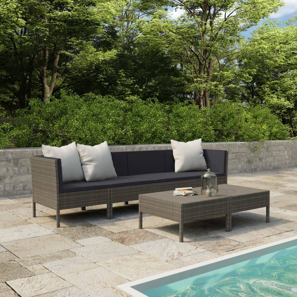 vidaXL 6-tlg. Garten-Lounge-Set mit Auflagen Poly Rattan Grau