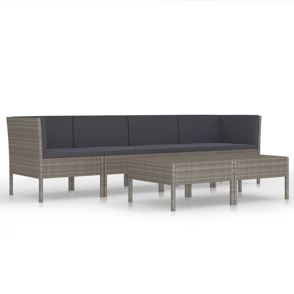 vidaXL 6-tlg. Garten-Lounge-Set mit Auflagen Poly Rattan Grau