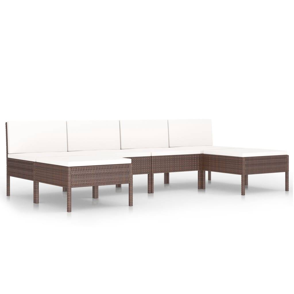 vidaXL 6-tlg. Garten-Lounge-Set mit Auflagen Poly Rattan Braun